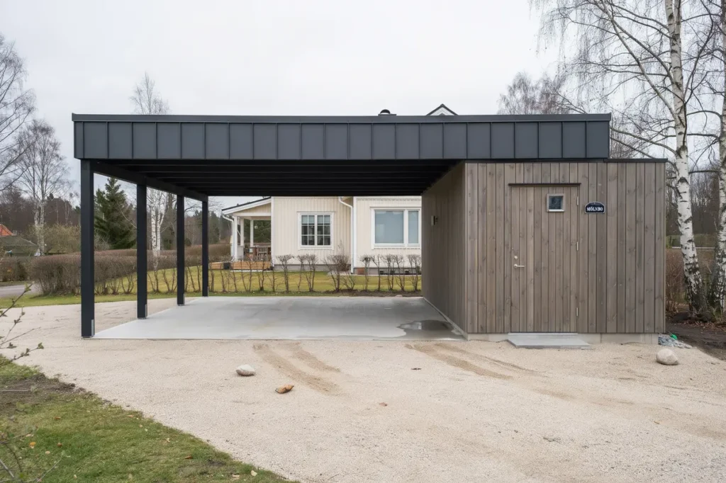 uppf rande av carport med f rr d vid villa i m lnbo